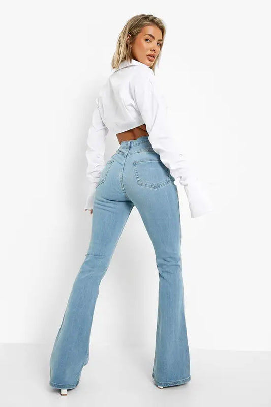 boohoo Butt Shaper High Rise Skinny Flared Jeans
