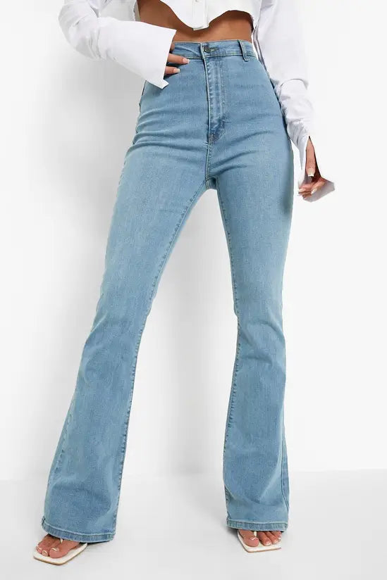boohoo Butt Shaper High Rise Skinny Flared Jeans