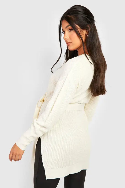 Maternity Side Split Knitted Tie Waist Jumper