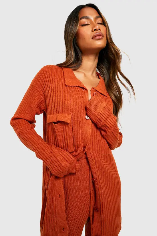 boohoo Knitted Shirt & Wide Leg Trouser Co-ord