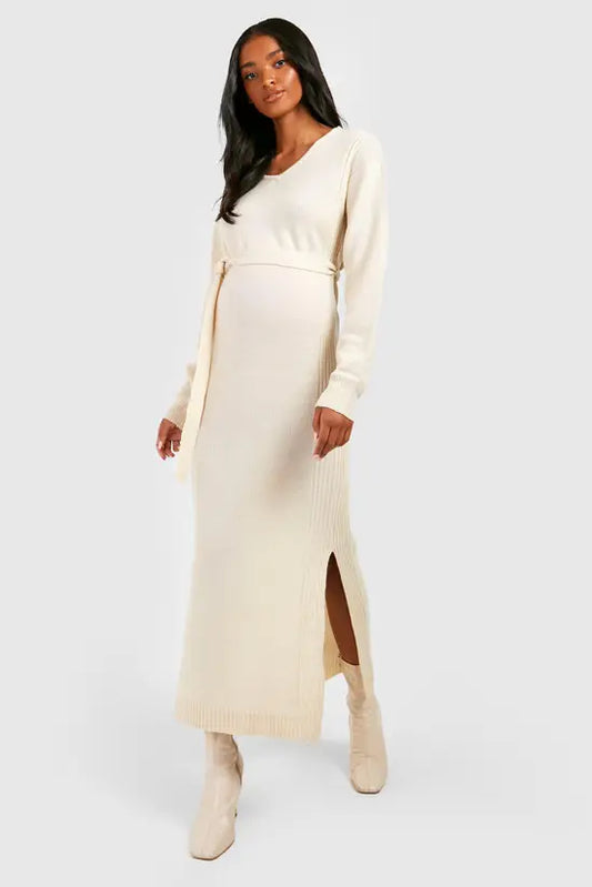 boohoo Maternity Knitted Split Midaxi Dress