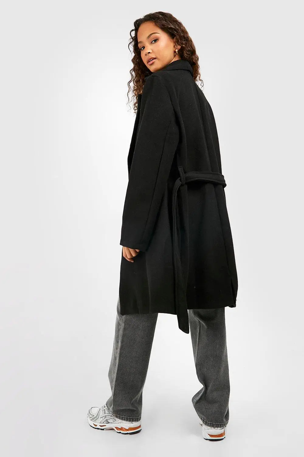 boohoo Belted Double Breasted Wool Look Coat