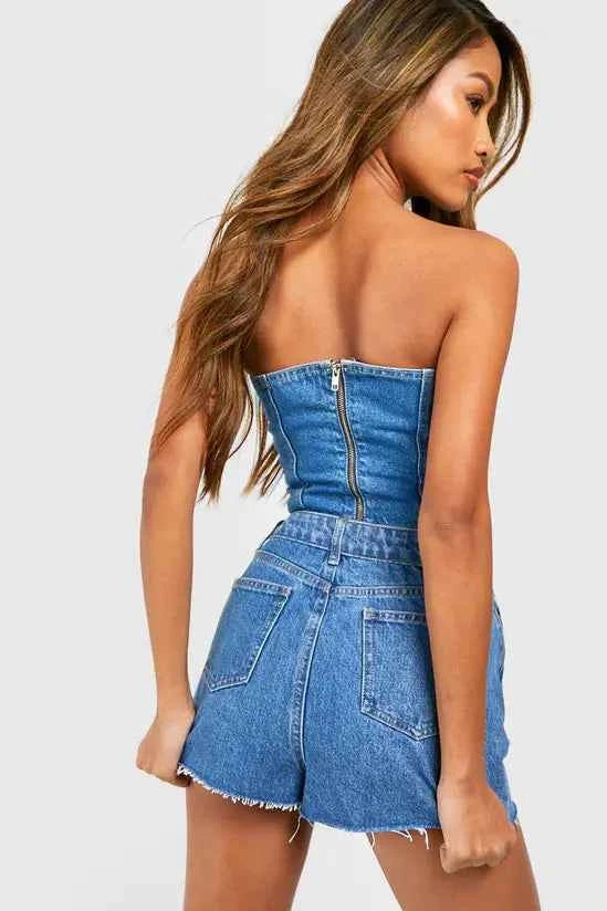 Boohoo - Wrap Waist Raw Hem Denim Skort