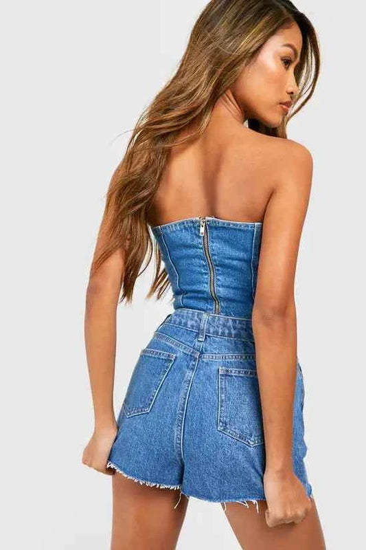 Boohoo - Wrap Waist Raw Hem Denim Skort