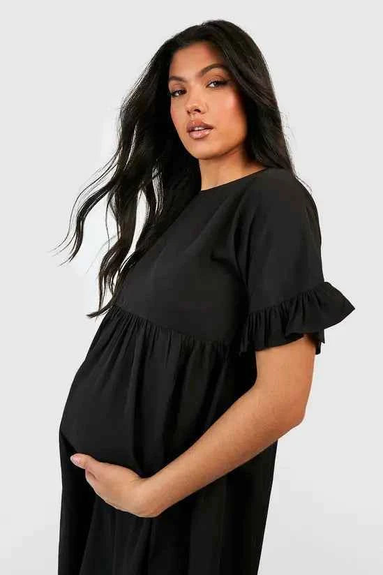 boohoo Maternity Frill Sleeve Smock Dress