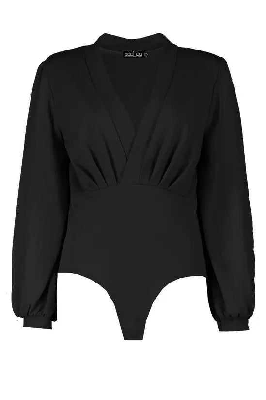 Boohoo Wrap Chiffon Sleeve Bodysuit
