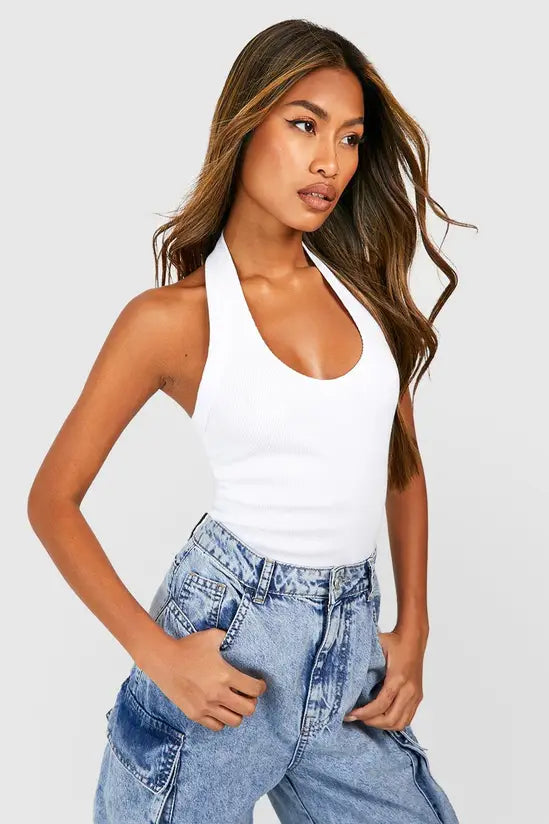 boohoo Rib Thick Binding Halter Neck Vest