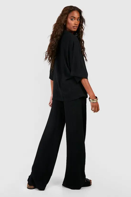 boohoo Linen Mix Relaxed Fit Wide Leg Trousers
