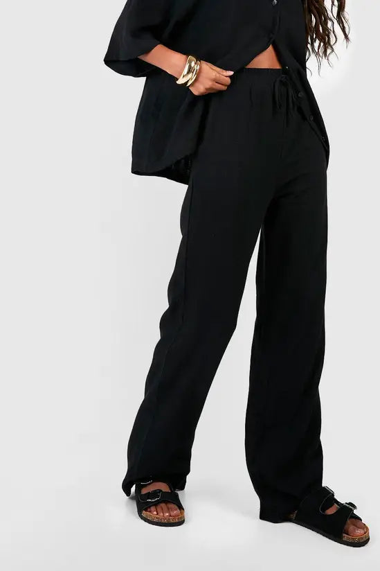 boohoo Linen Mix Relaxed Fit Wide Leg Trousers