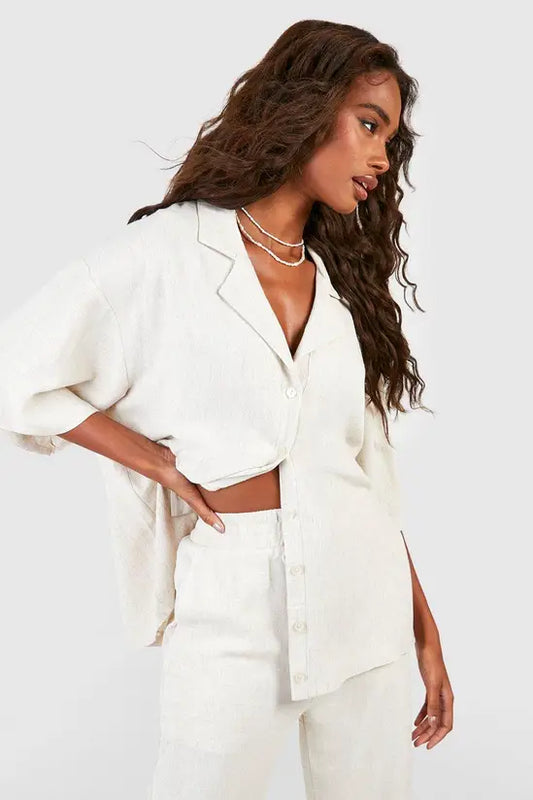 boohoo Linen Mix Relaxed Fit Short Sleeved Shirt