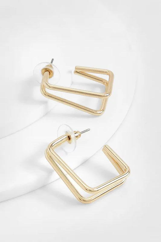 Polished Square Double Row Hoop Earrings
