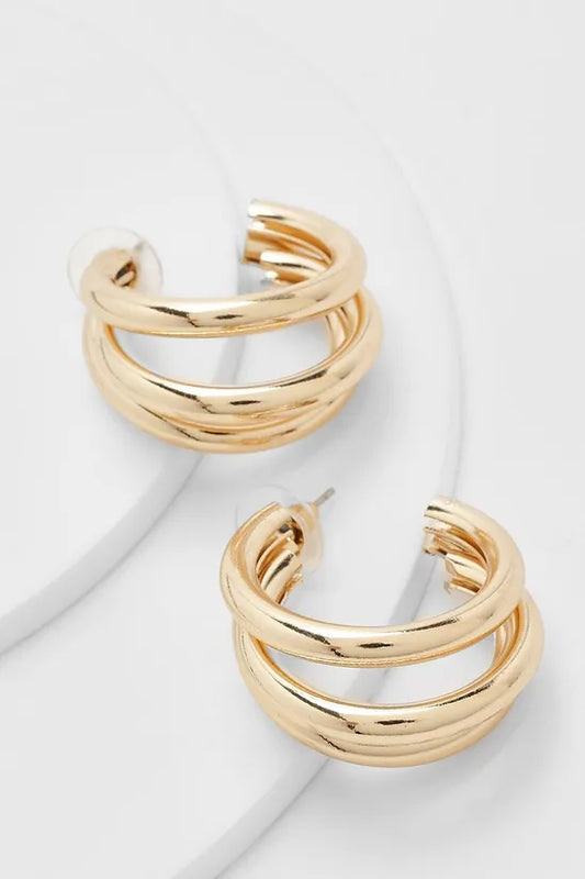 Polished Triple Row Hoop Earrings