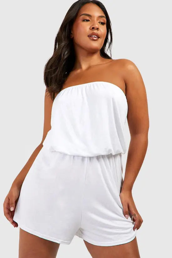 boohoo Plus Jersey Beach Bandeau Playsuit