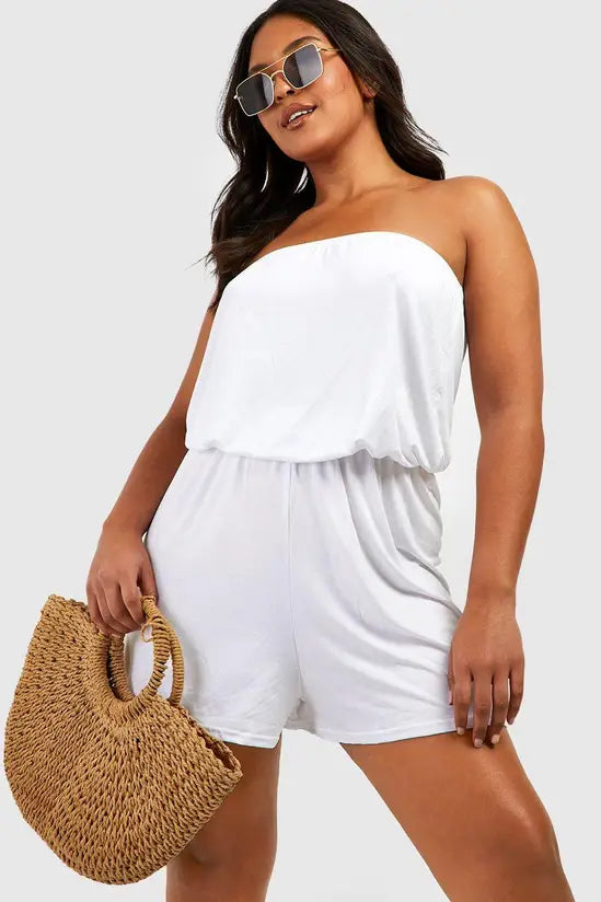 boohoo Plus Jersey Beach Bandeau Playsuit