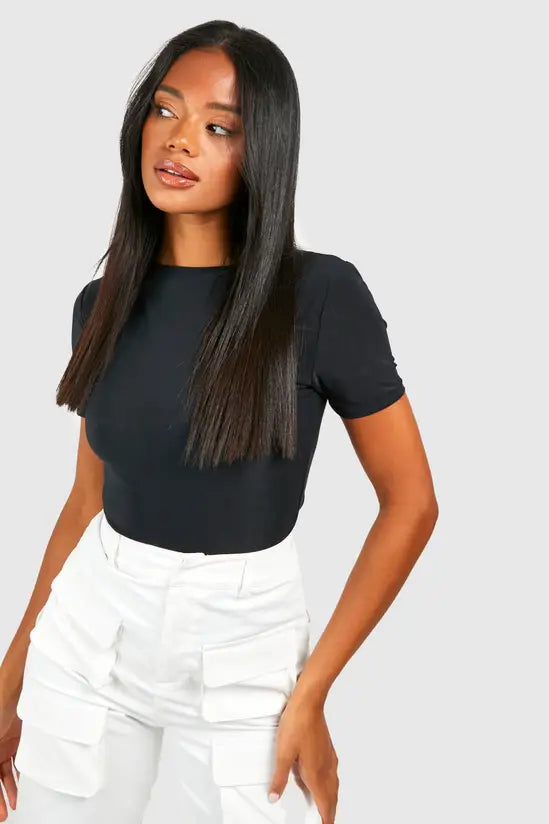 boohoo Double Layer Slinky Fitted T-Shirt