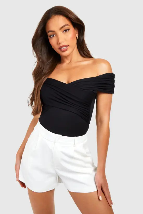 boohoo Tall Bardot Ruched Detail Bodysuit