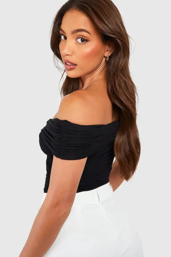 boohoo Tall Bardot Ruched Detail Bodysuit