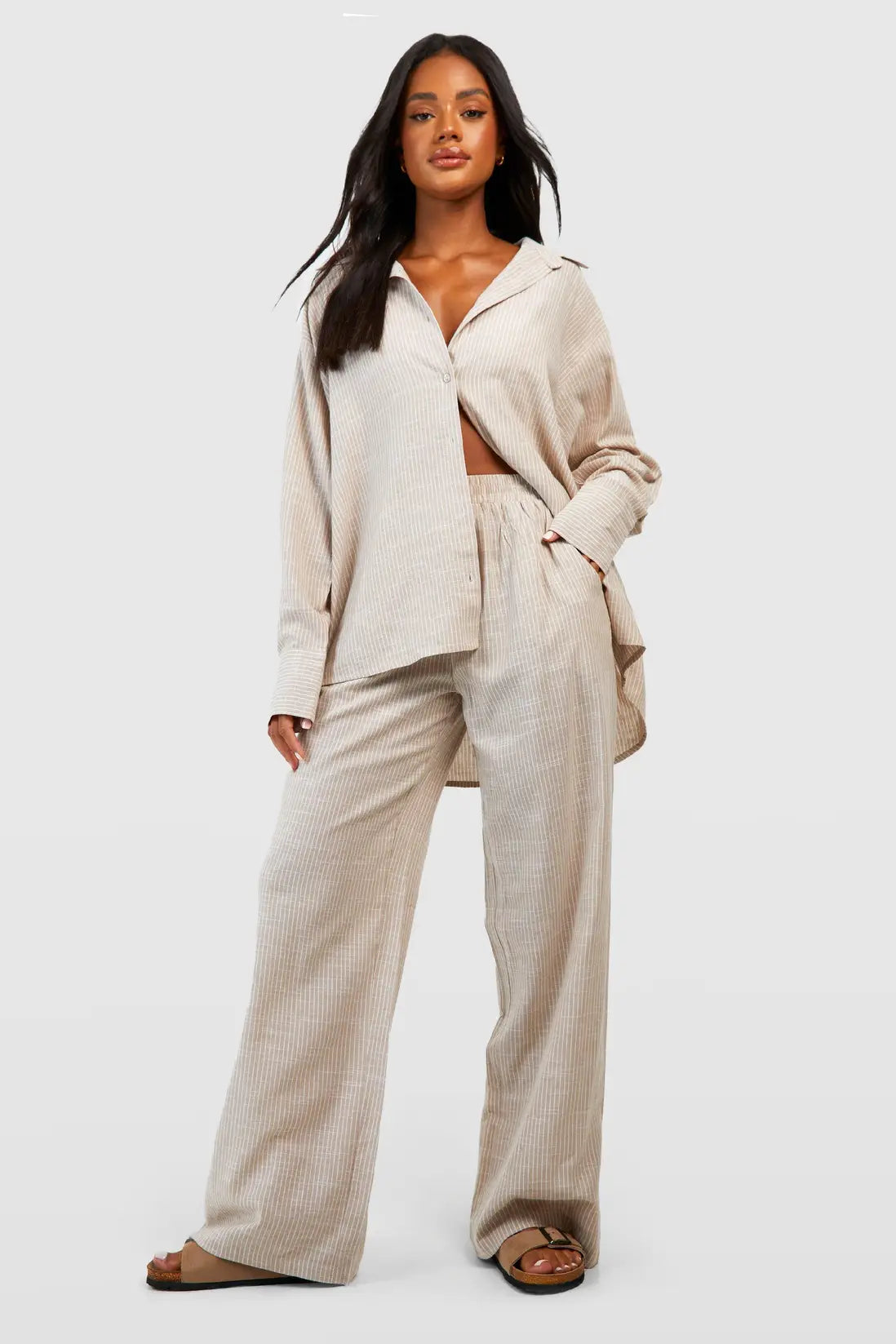boohoo Cotton Tonal Pinstripe Pyjama Trouser