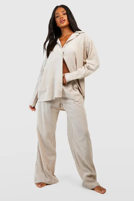 boohoo Cotton Tonal Pinstripe Pyjama Trouser