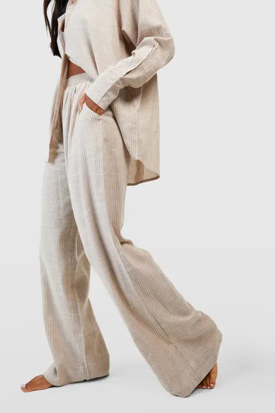 boohoo Cotton Tonal Pinstripe Pyjama Trouser