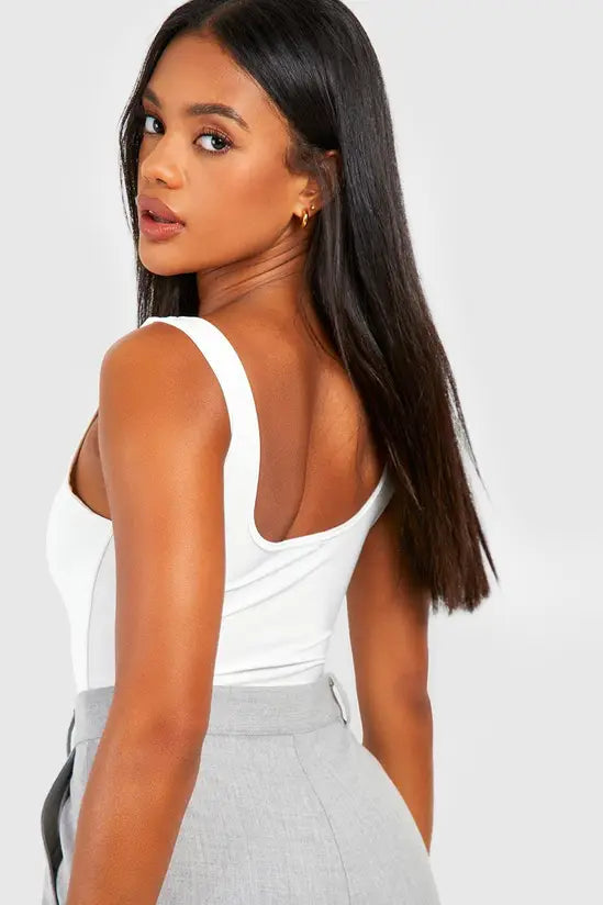 Boohoo Square Neck Slinky Double Layer Bodysuit