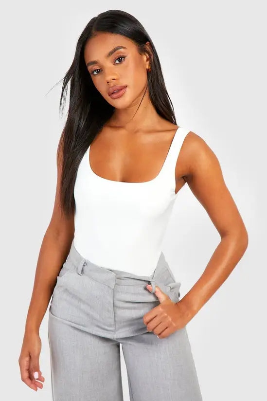 Boohoo Square Neck Slinky Double Layer Bodysuit