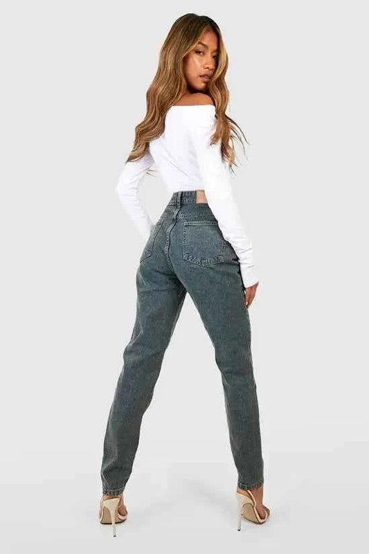 boohoo Basics High Waisted Ripped Mom Jeans