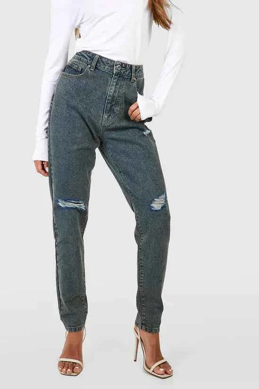 boohoo Basics High Waisted Ripped Mom Jeans