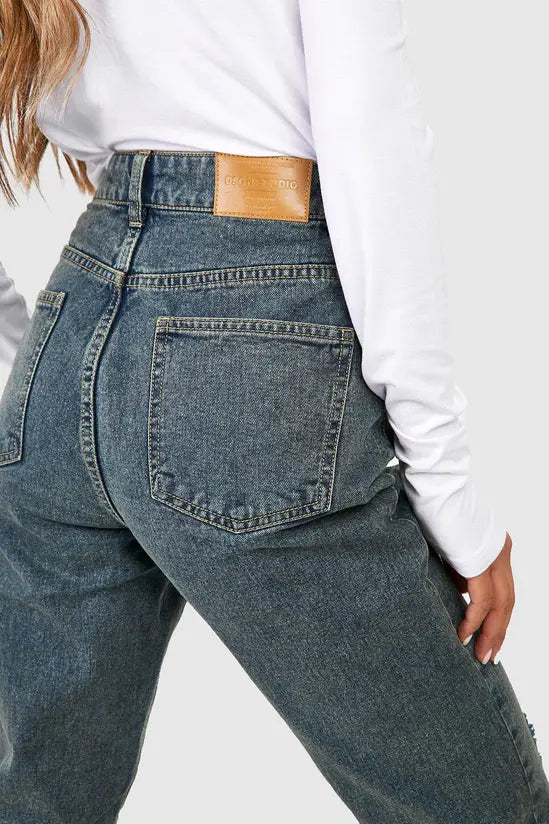 boohoo Basics High Waisted Ripped Mom Jeans