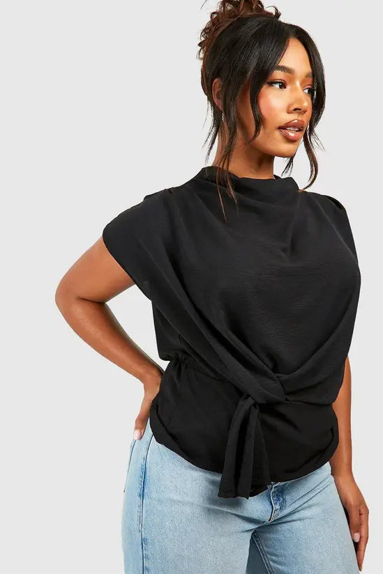 Boohoo Plus Knot Cowl Neck Blouse
