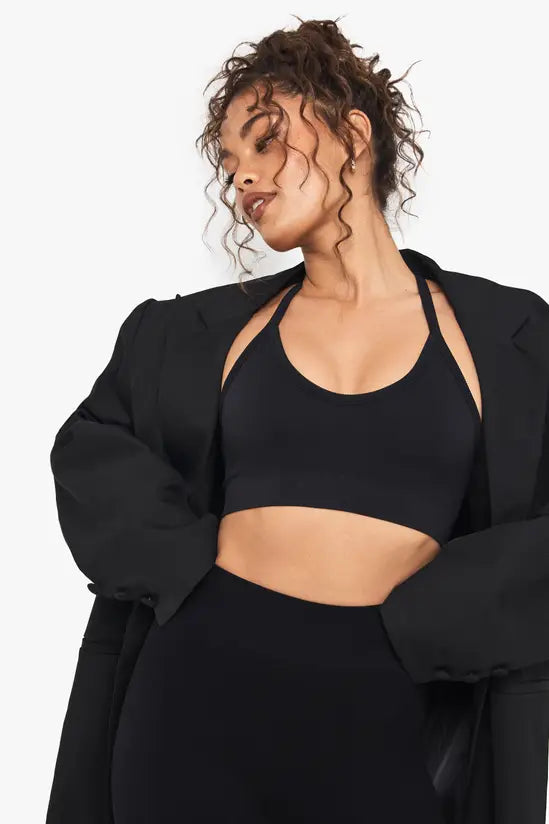 Boohoo Basics Seamless Rib Plunge Cross Back Light Support Sports Bra
