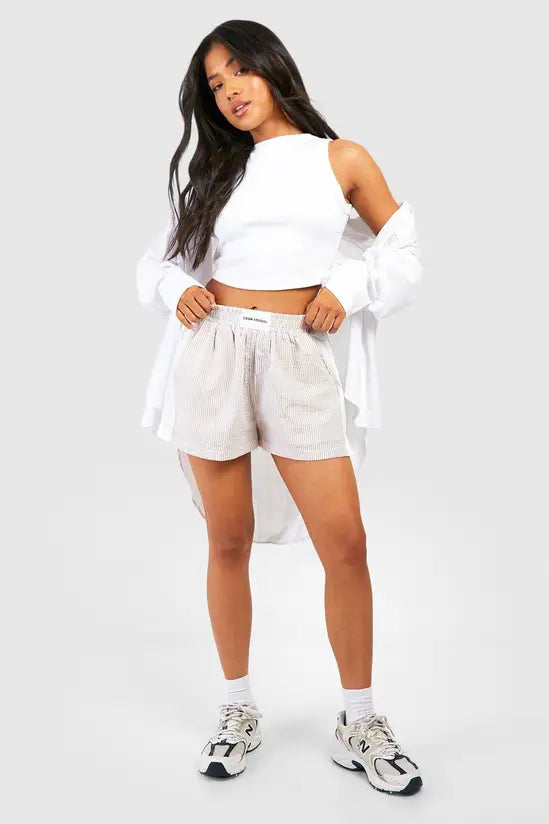 boohoo Petite Textured Stripe Dsgn Studio Short