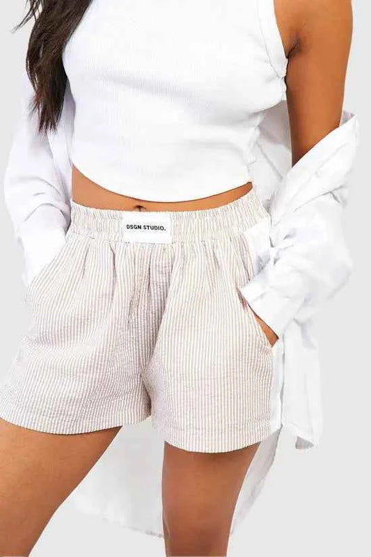 boohoo Petite Textured Stripe Dsgn Studio Short