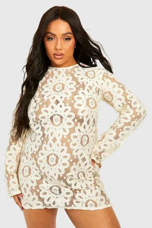 Booohoo Plus Long Sleeve Mini Beach Dress