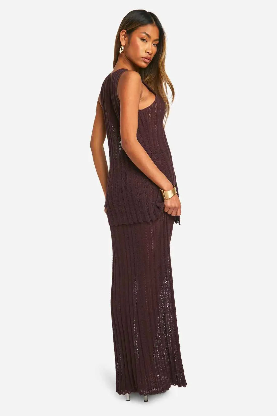 boohoo Crochet Waistcoat And Maxi Skirt Knitted Set