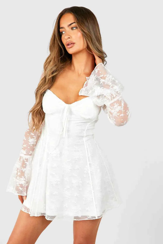boohoo Lace Baby Doll Flare Sleeve Mini Dress