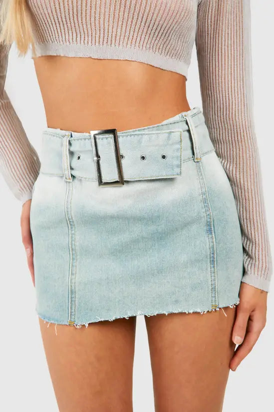 boohoo Raw Hem Panel Detail Denim Micro Mini Skirt