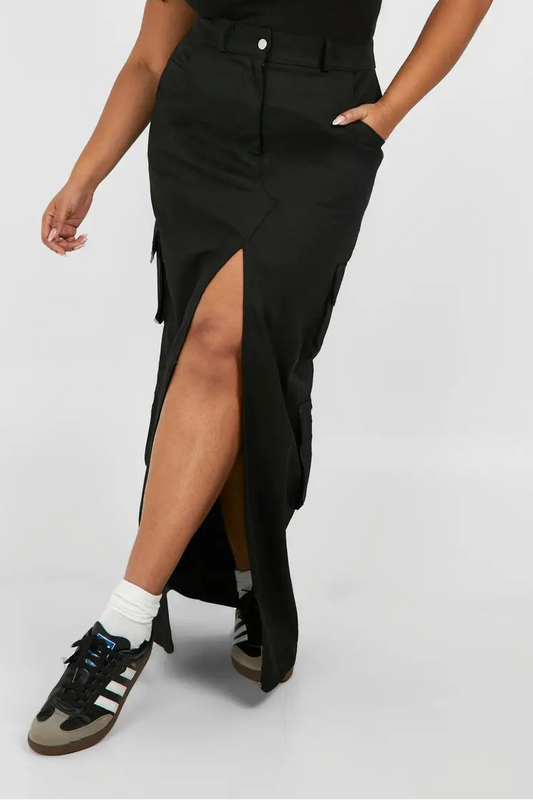 Boohoo Plus Cargo Pocket Midi Skirt