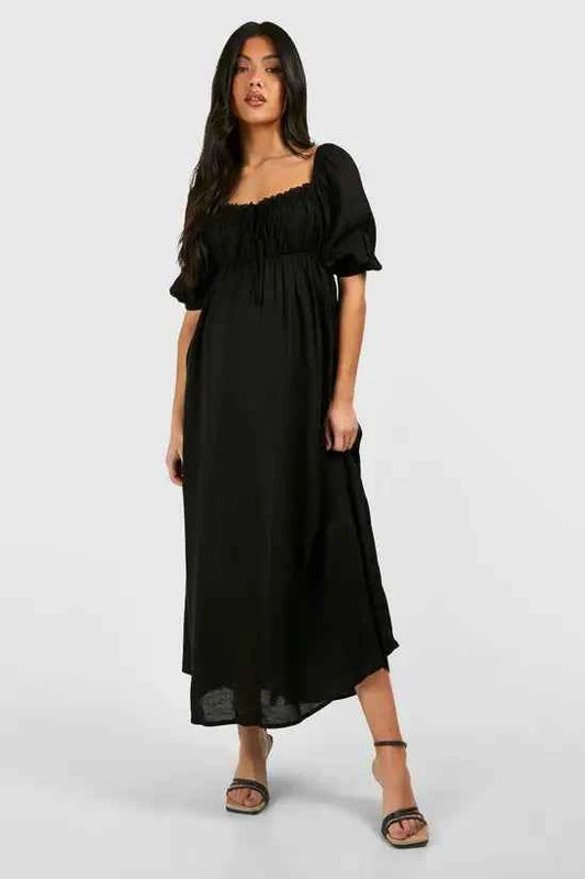 boohoo Maternity Linen Look Milk Maid Midi Dress