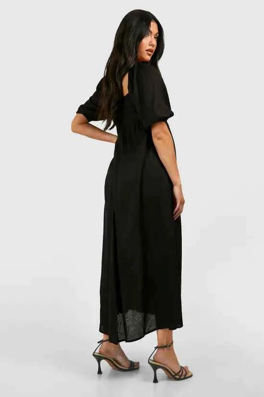 boohoo Maternity Linen Look Milk Maid Midi Dress