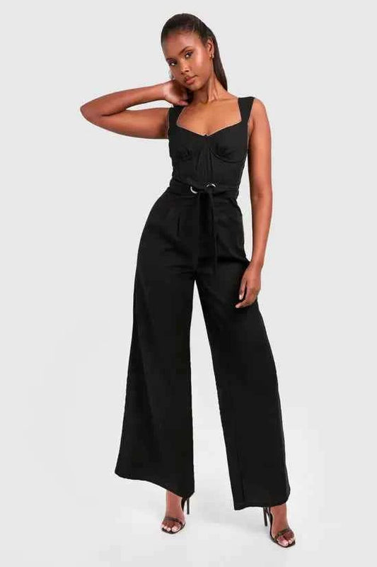 Boohoo - Linen Blend Belt Detail Jumpsuit