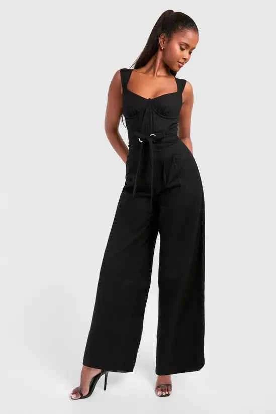 Boohoo - Linen Blend Belt Detail Jumpsuit
