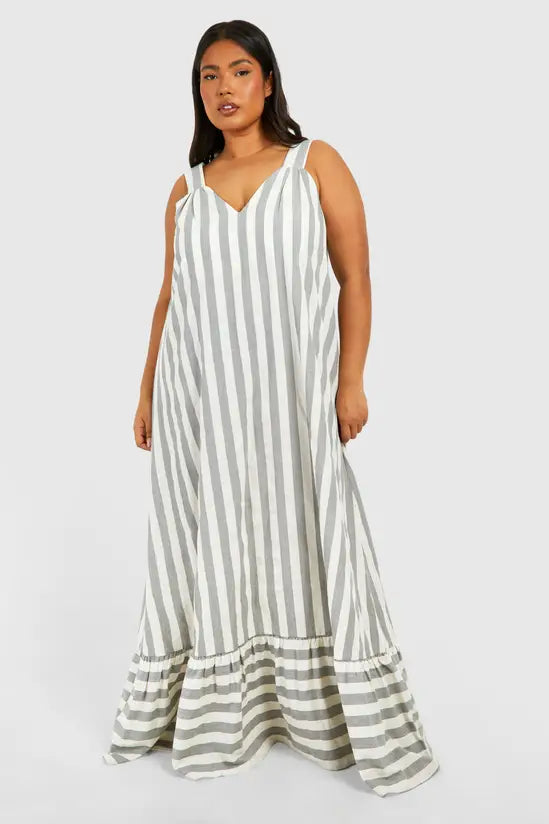 boohoo Plus Wide Stripe Trapeze Maxi Dress