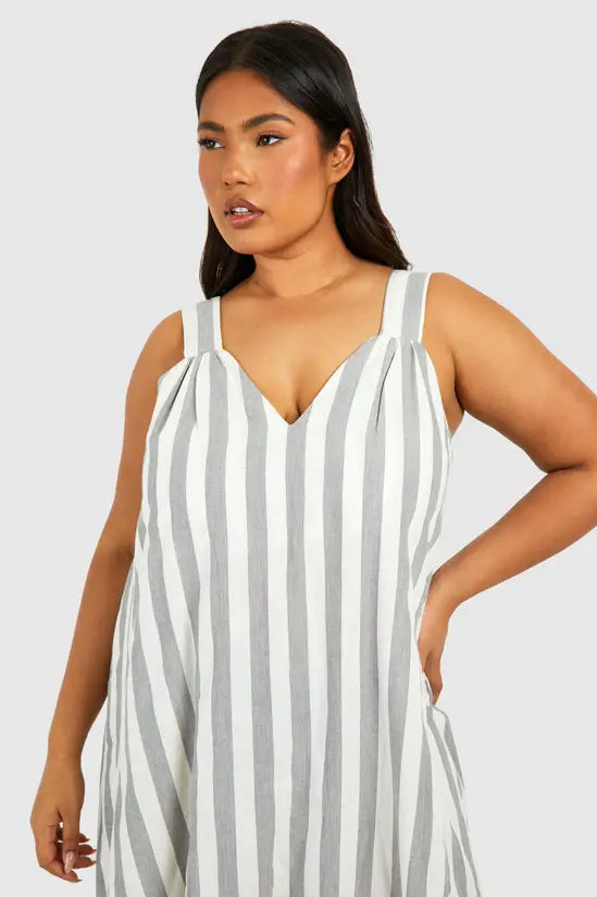 boohoo Plus Wide Stripe Trapeze Maxi Dress