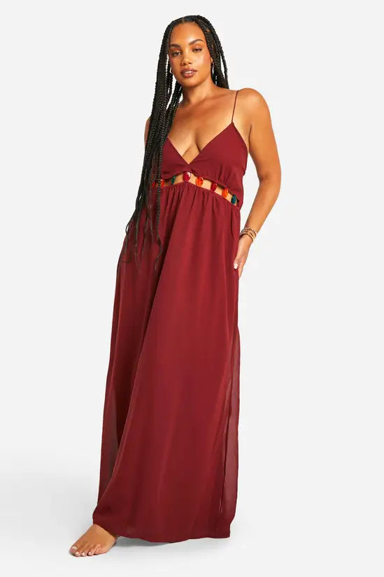 boohoo Plus Beaded Beach Maxi Dress