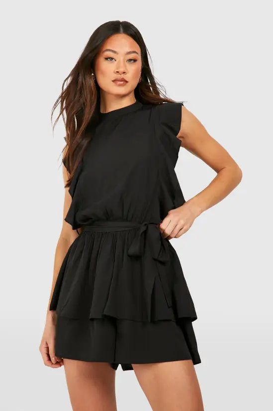 boohoo Tall Woven Ruffle Flippy Playsuit