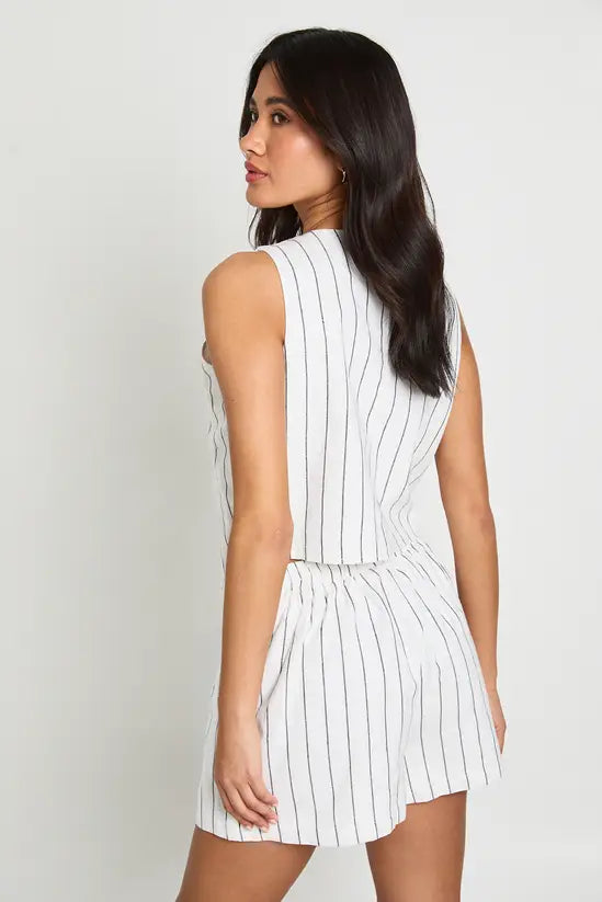 boohoo Linen Look Striped Waistcoat & Relaxed Fit Shorts SET