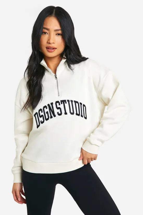 boohoo Petite Half Zip Dsgn Studio Sweatshirt