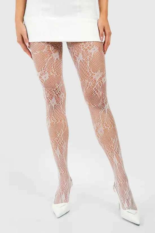 boohoo White Lace Detail Fishnet Tights