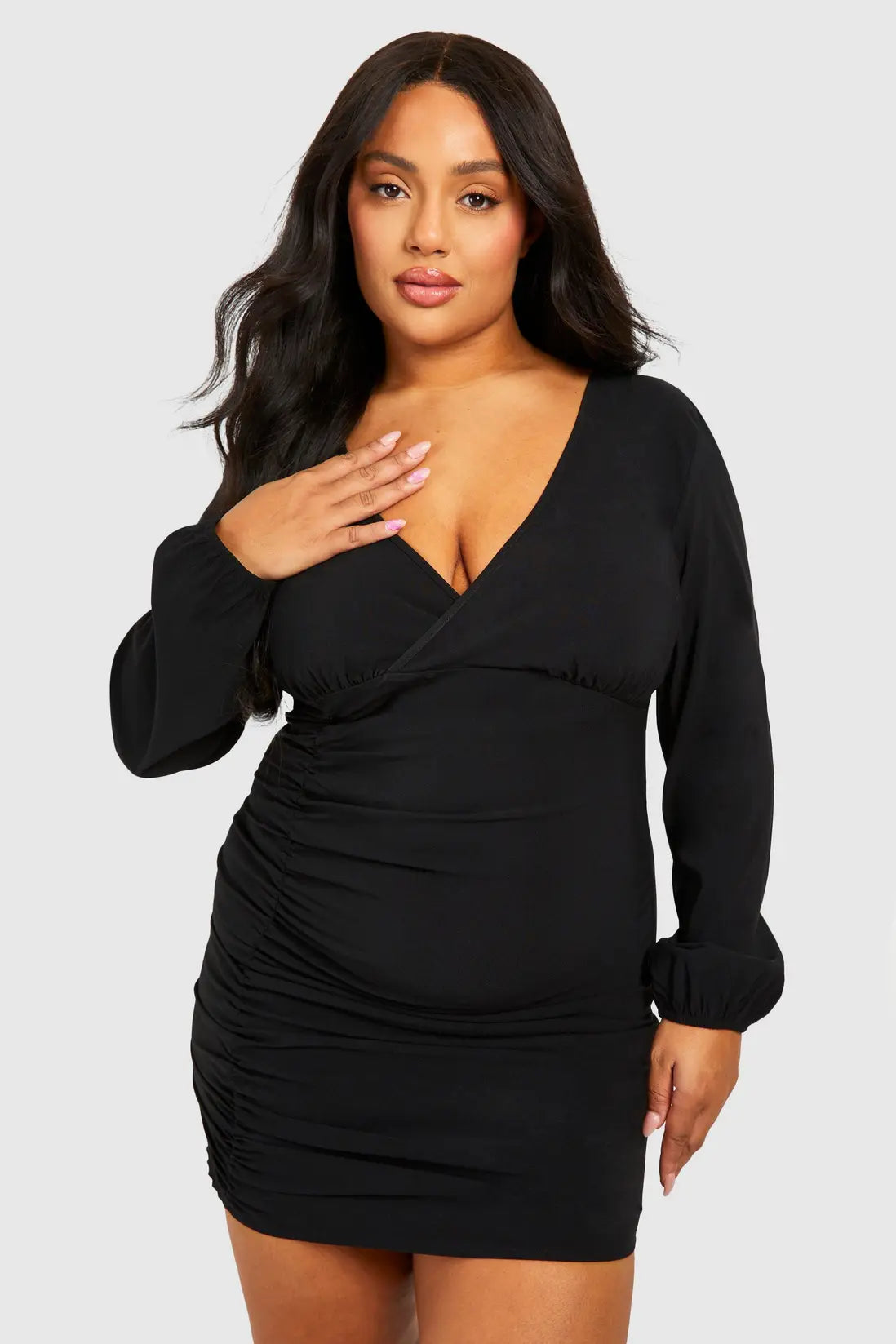 boohoo Plus Ruched Mini Bengaline Dress
